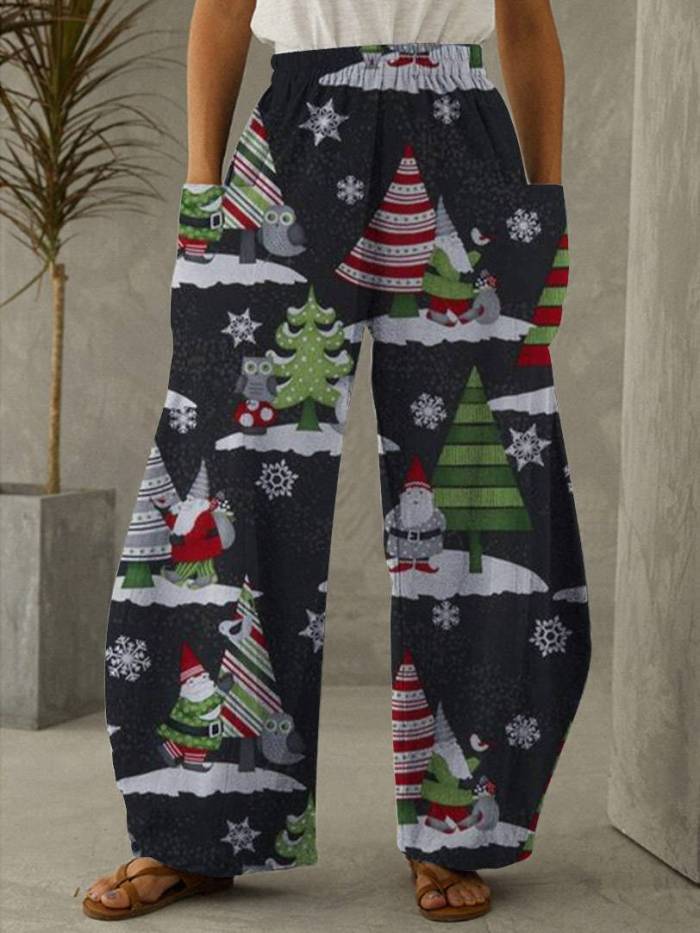 Christmas Tree Santa Print Casual Loose Pants
