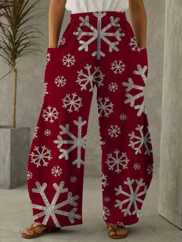 Christmas Snowflake Print Casual Pants