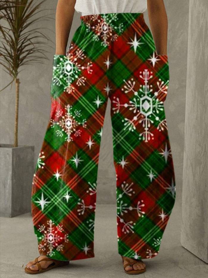 Christmas Plaid Print Vintage Casual Loose Pants