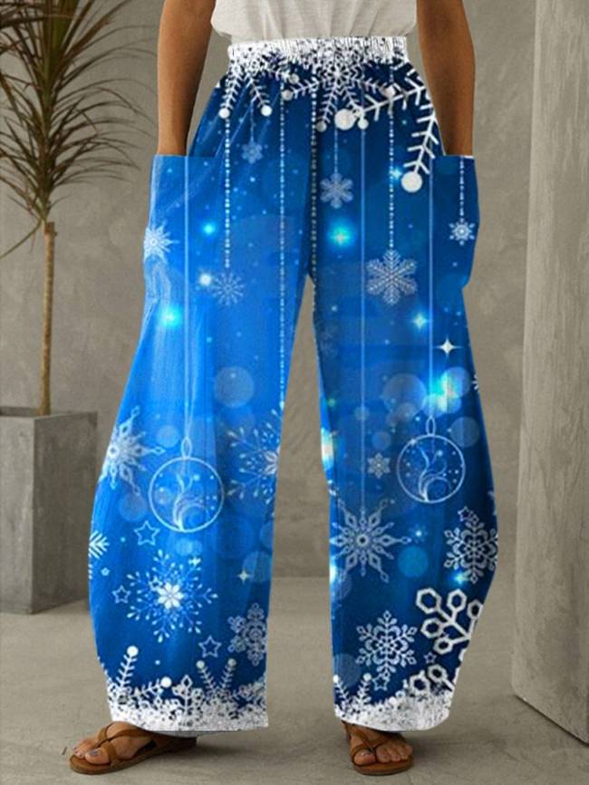 Christmas Snowflake Print Casual Loose Pants