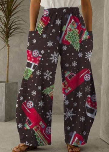 Christmas Tree Snowflake Truck Print Casual Pants