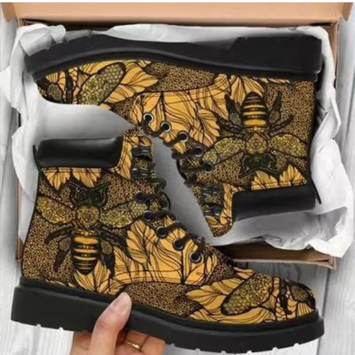 Casual Bee Leaf Print Martin Boots