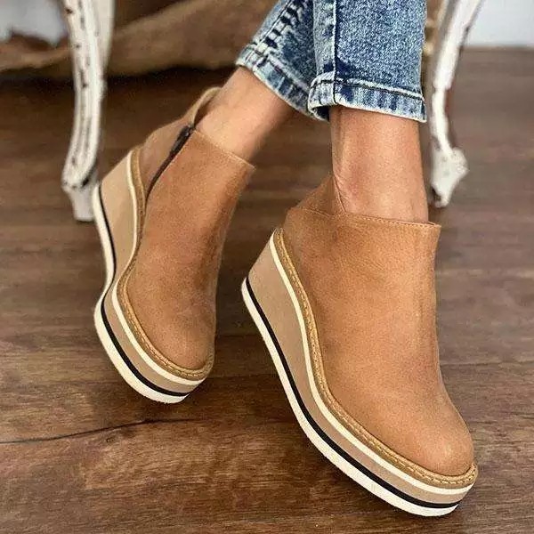 🎄50%OFF Spring Sale🎄Women Solid Color Wedge Ankle Boots for Spring