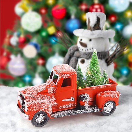 Christmas Decoration Red Car Truck Decor Crafts with Tree