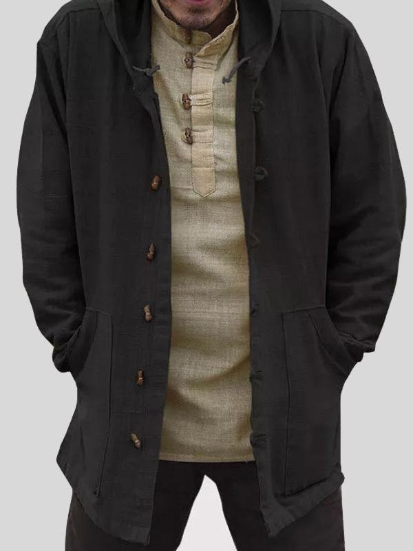 Men's Casual Retro Button Long Sleeve Cotton Coat