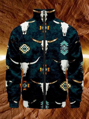 Men's Ethnic Style 3D Digital Print Stand Collar Jacket