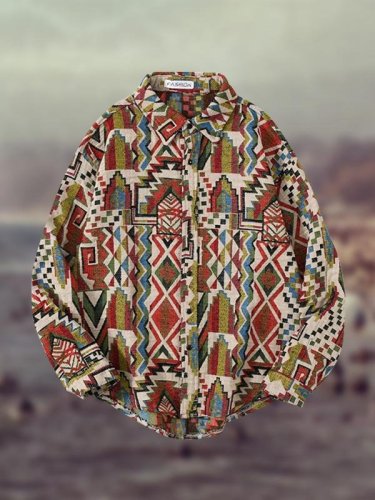 Men's Ethnic Style Irregular Jacquard Shirt Jacket