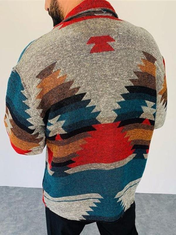 Men's Colorful Christmas Lapel Long Sleeve Shirt Coat
