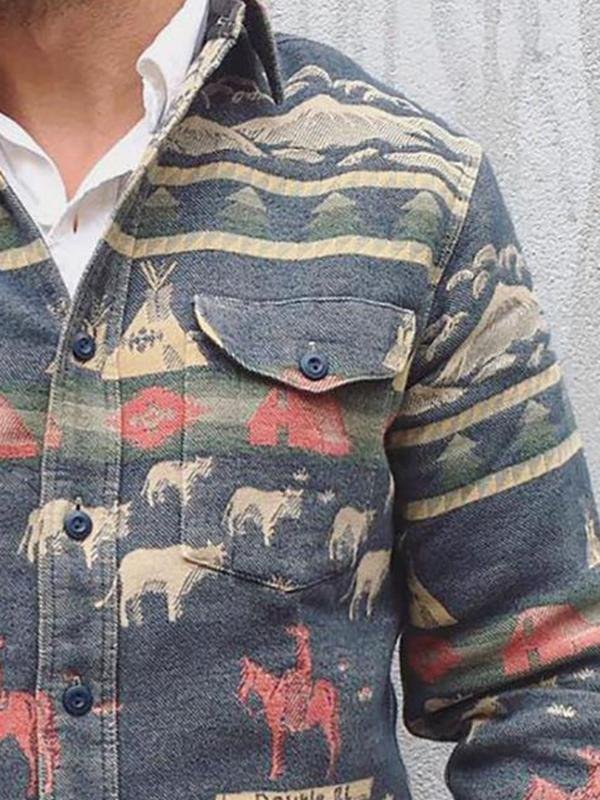 Men's Fashion Ethnic Print Pocket Jacket