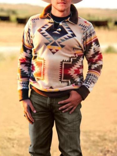 Men's Ethnic Retro Print Stand-up Collar Jacket