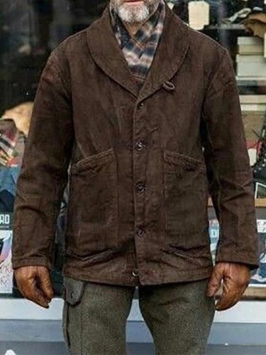 Men's Retro Brown Big Pocket Single-breasted Lapel Jacket