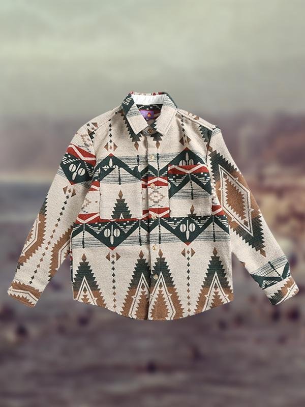 Men's Fashion Personality Ethnic Floral Woolen Long-sleeved Shirt