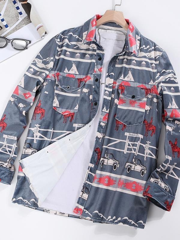 Men's Fashion Ethnic Print Pocket Jacket