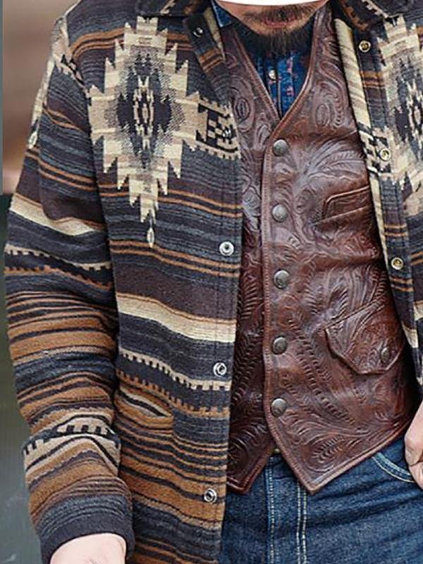 Men's Casual Vintage Pocket Colorblock Polyester Jacket