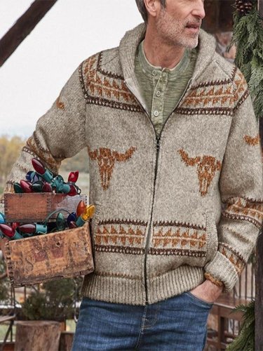 Men's Fashionable Jacquard Lapel Sweater Jacket