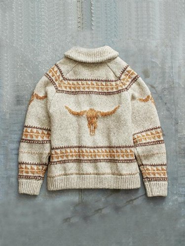 Men's Fashionable Jacquard Lapel Sweater Jacket