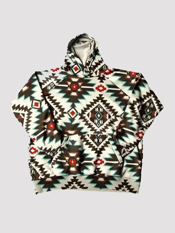 Men's Fashion Geometric Printing Hooded Long Sleeved Sweater