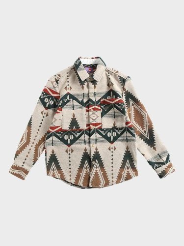 Men's Fashion Personality Ethnic Floral Woolen Long-sleeved Shirt