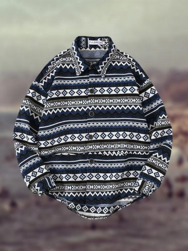 Men's Ethnic Style Color Matching Striped Jacquard Shirt