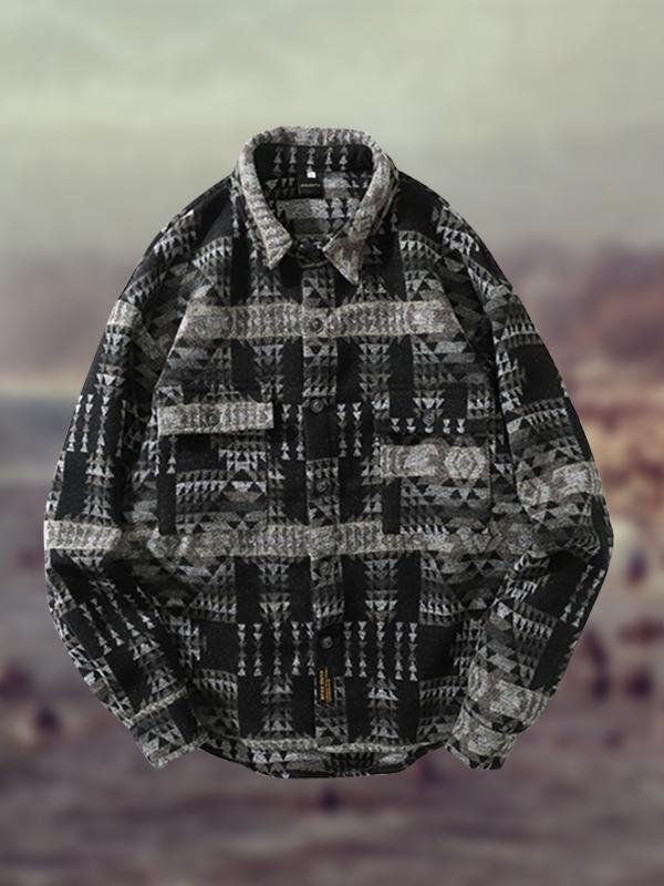 Men's Fashion Geometric Pattern Stitching Jacquard Shirt