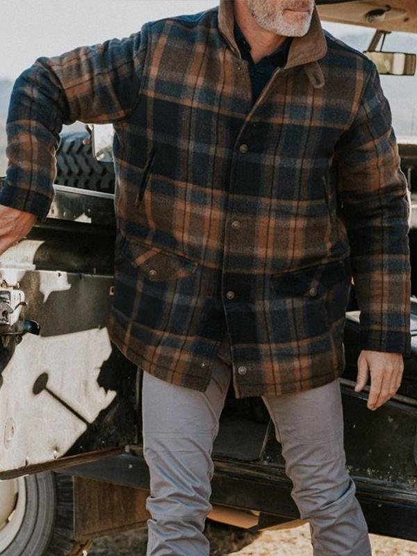 Men's Casual Loose Color Matching Plaid Multi-button Jacket