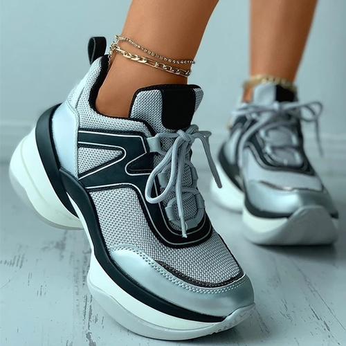 Fashion Lace-Up Colorblock Knit Platform Sneakers