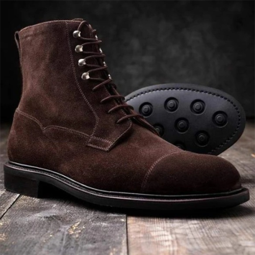 Low Heel Square Heel Frosted Men's Lace-up Low Boots