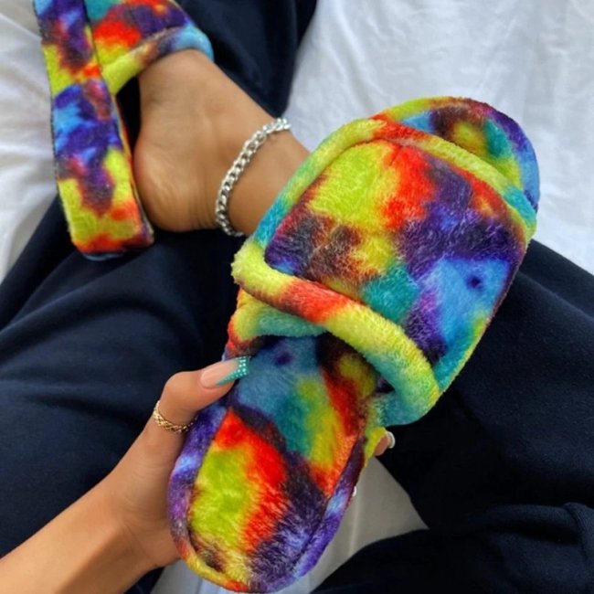 Women Fashion Artificial Suede Multicolor Large Size Flat Slippers