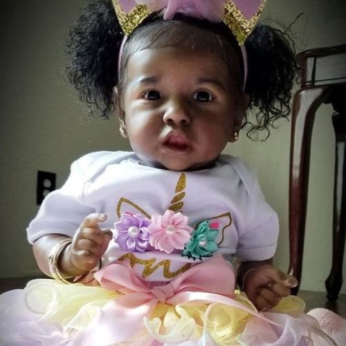22'' Realistic Black Reborn Saskia Baby Toddler Doll Girl Linda  with Coos and  Heartbeat 
