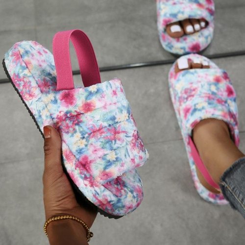 Women Web Celebrity Style Casual Furry Floral Sandals
