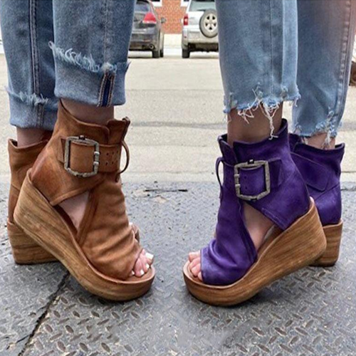 Women's Boho Comfy Buckle Wedge Sandals