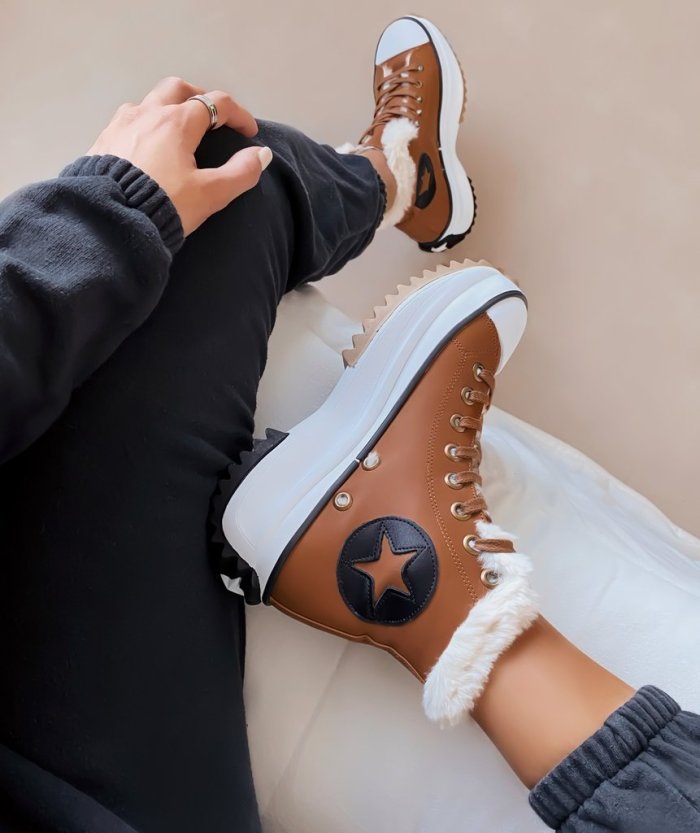 🎄50%OFF Christmas Sale🎄 Plush Lace-up Pentagram Platform Sneakers