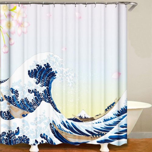 Sea Spray Series Shower Curtain Digital Printing Pattern Bathroom Curtain Mildew Waterproof Shower Curtain