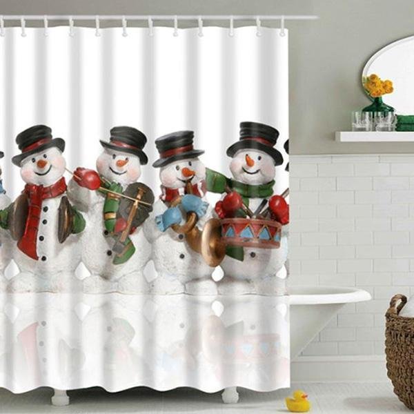 Christmas Snowman Series Pattern Bathroom Curtain Mildew Waterproof Shower Curtain