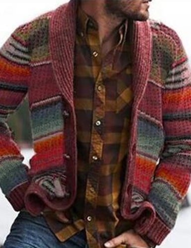Men's loose printed long sleeved knitted cardigan coat