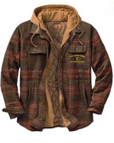 men's thickened cotton plaid long sleeve Hooded Jacket