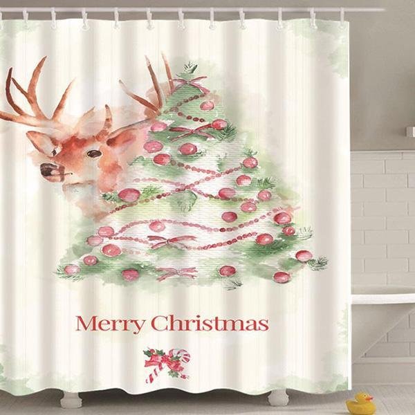 Santa Claus Christmas Snowman Digital Printing Pattern Bathroom Curtain Mildew Waterproof Shower Curtain