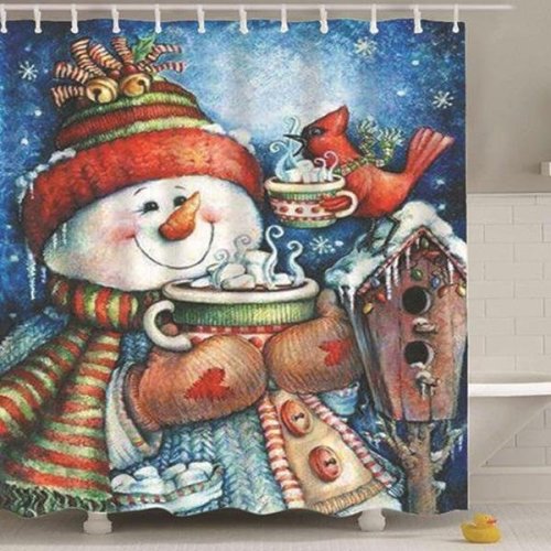 Merry Christmas Snowman Series Digital Printing Pattern Bathroom Curtain Mildew Waterproof Shower Curtain