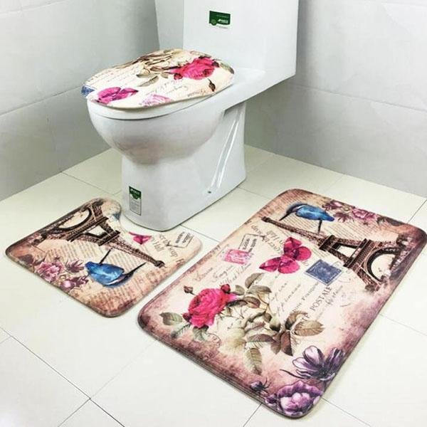 Bathroom Toilet Ocean Three-piece Carpet Floor Mat Bathroom Absorbent Non-Slip Pad