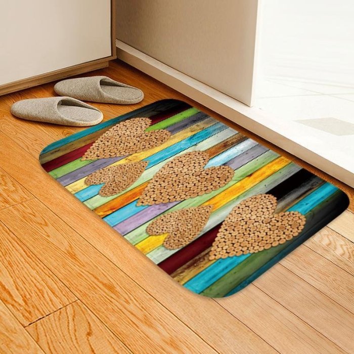 Wood Board Love Pattern Rug Bedroom Living room Door Bathroom Anti-slip Floor Mat Carpet