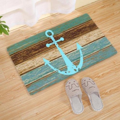 Thick Sea View Anchor Pattern Thick Carpet Non-slip Bedroom Kitchen Rug Home Decor