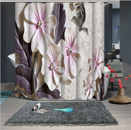 Flowers and Leaves Printed Shower Curtains