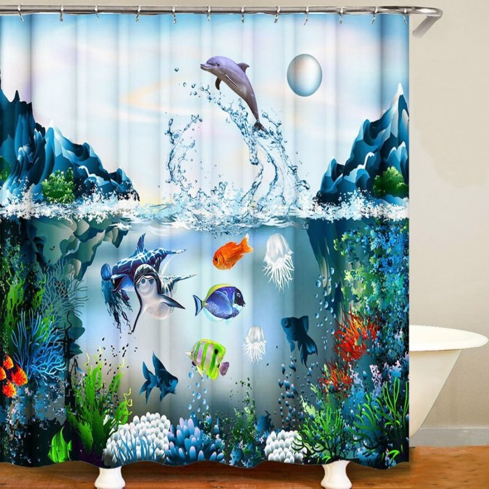 Marine Life Jellyfish Shower Curtain Digital Printing Pattern Bathroom Curtain
