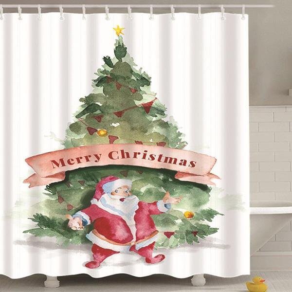 Santa Claus Christmas Snowman Digital Printing Pattern Bathroom Curtain Mildew Waterproof Shower Curtain