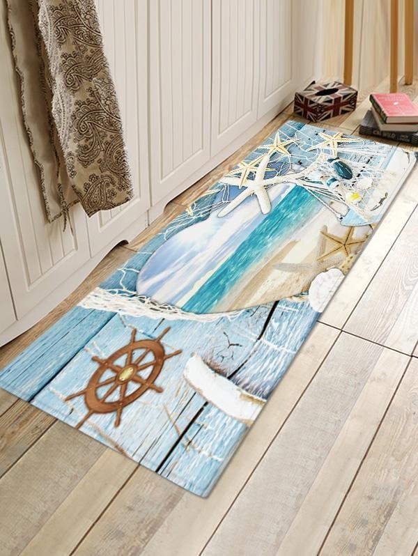 Wooden Board Starfish Pattern Rug Bedroom Living room Door Bathroom Anti-slip Floor Mat Carpet