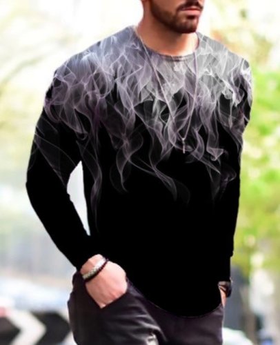 men's flame pattern casual long sleeve T-shirt