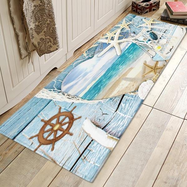 Wooden Board Starfish Pattern Rug Bedroom Living room Door Bathroom Anti-slip Floor Mat Carpet