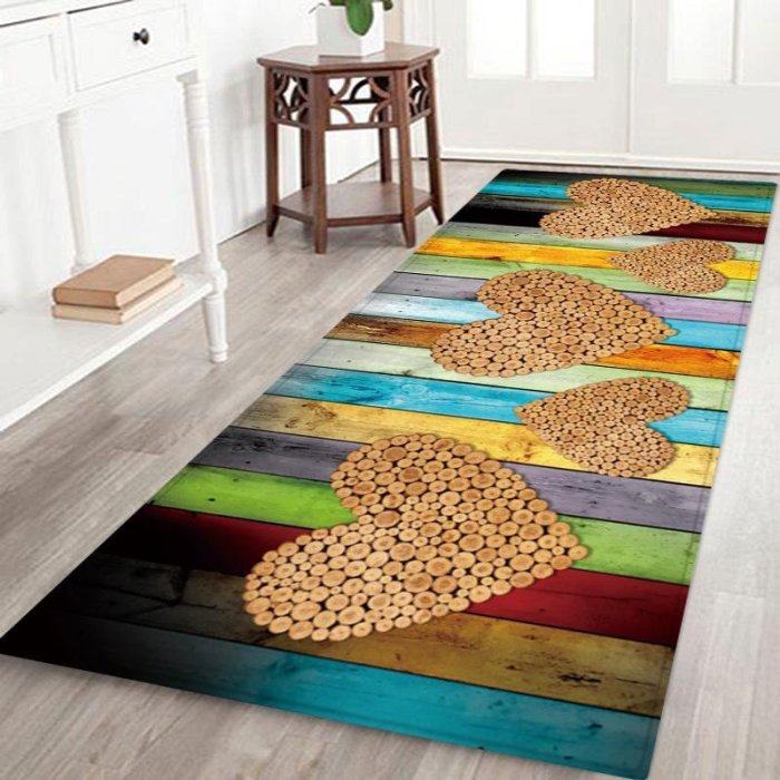 Wood Board Love Pattern Rug Bedroom Living room Door Bathroom Anti-slip Floor Mat Carpet