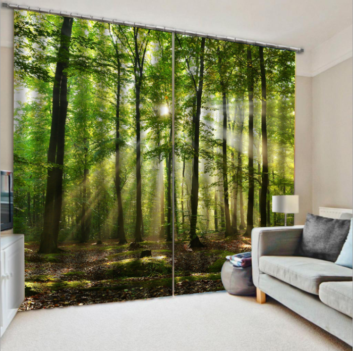 Sunny Forest Curtain 3D Printed Window Curtain