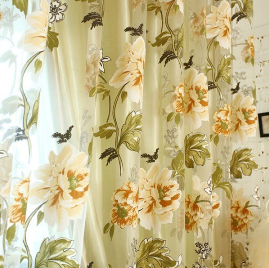 Flower Transparent Tulle Curtains Window Screen Decor Living Room Yellow Purple Sheer Curtain